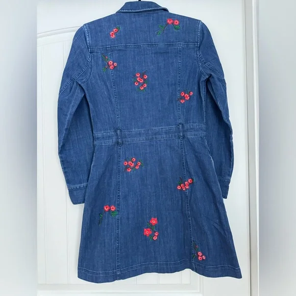 Madewell Embroidered Floral Denim Shirt Dress 2 NWT Pockets - Picture 6 of 12
